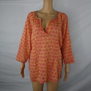 Eddie Bauer Tie Dye Split Neck Pin Tuck 3/4 Sleeve Lightweight Blouse Top XL EUC